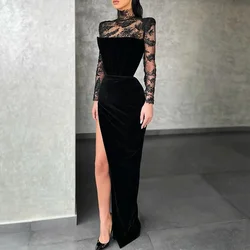 Elegant Black Long Evening Dresses for Women High Neck Floor-length Mermaid Party Prom Gown Special Events Wedding Gowns 2024