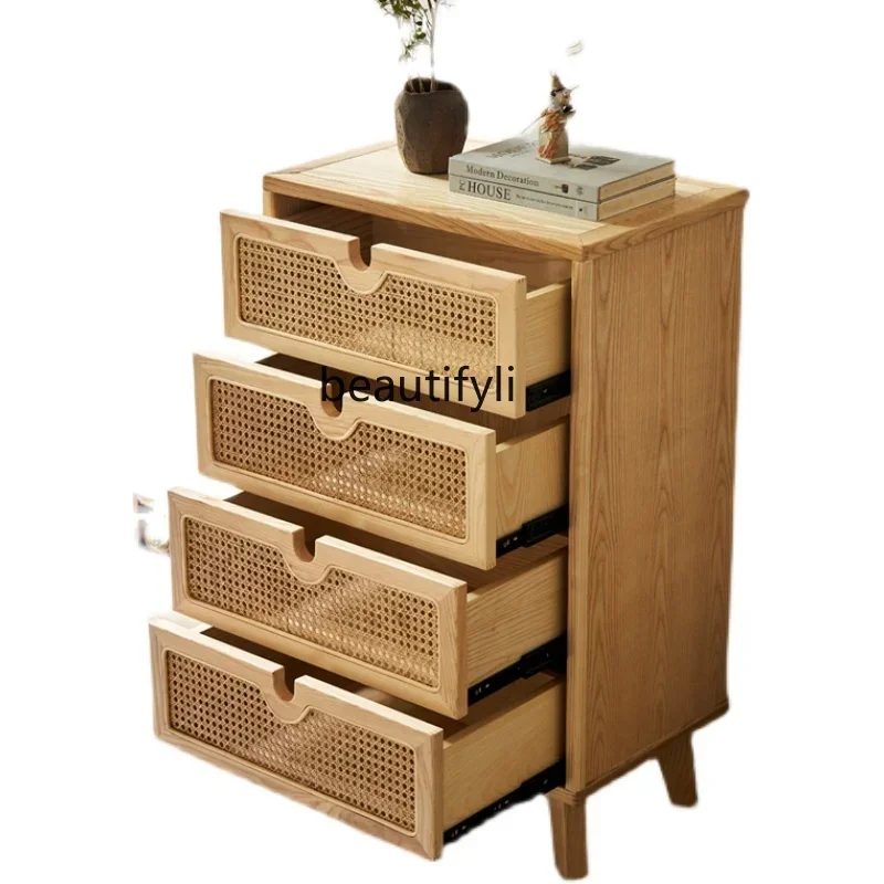 

Solid Wood Rattan Chest of Six Drawers Living Room Drawer Locker B & B Bedroom Storage Entrance Cabinet