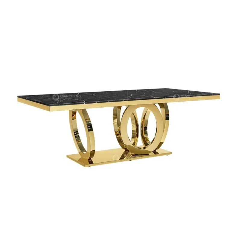 Light luxury stainless steel marble dining table high-end hotel restaurant table chairs