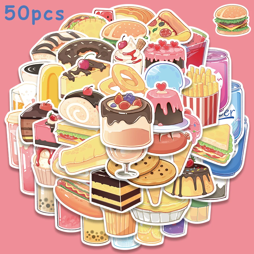 

50pcs Cartoon Drink Food Stickers Graffiti Decals Waterproof DIY Luggage Bike Helmet Guitar Skateboard Scrapbook Stickers