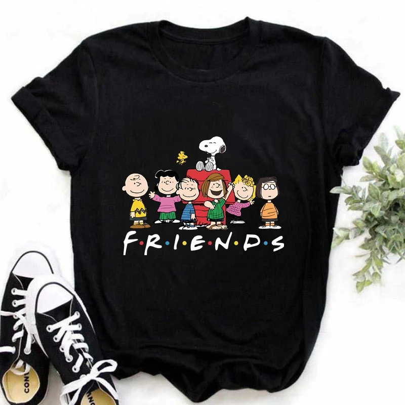 Friends Snoopies Women T Shirt Summer Girl Printed Tshirt Cartoon Ladies Y2K Clothes Casual Short Sleeve Female Clothing Top Tee