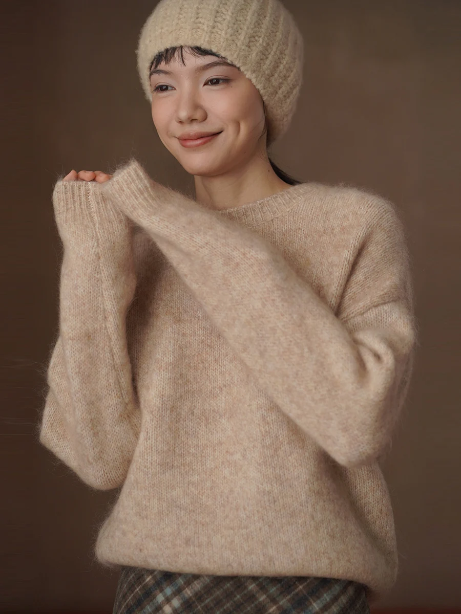 

Женский вязаный свитер Hacikis Miss Soft Lav из тонкой мериносовой шерсти с круглым вырезом, свободного кроя, с эффектом флиса, с длинными рукавами