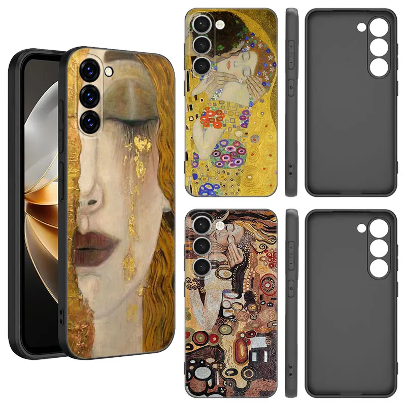 Gustav Klimt Phone Case For Samsung Galaxy S23 S21 S20 FE S24 S22 Ultra S10E S10 S9 S8 Plus Black Silicone Cover