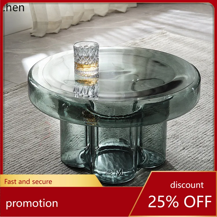 

YFY Creative Art Coffee Table Set High and Low Combination Round Petal Light Luxury Tempered Glass Sofa Side Table