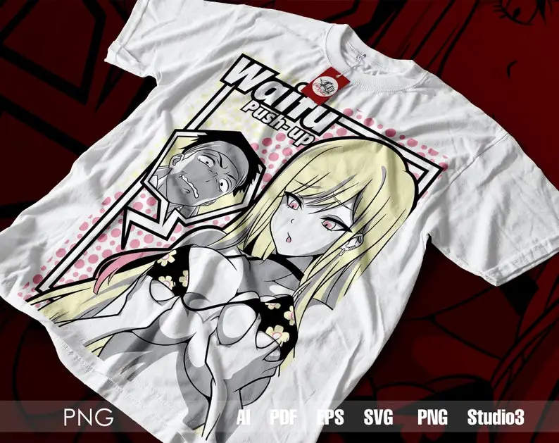 Vector WAIFU Push Up Marin Anime Japanese Manga Merch Printed Unisex T-Shirt