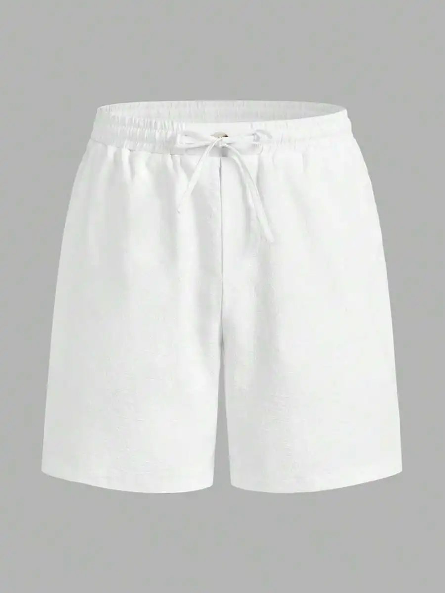 Mens Plain Drawstring Waist Casual Cotton Shorts For Summer Outdoor Wear