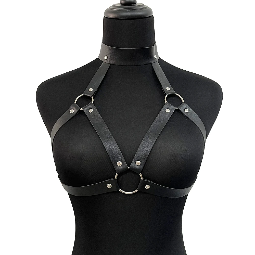 Lingerie de couro sexy para mulheres, sutiã, roupa íntima BDSM, suspensórios, escravidão no peito, fetiche gótico roupas eróticas