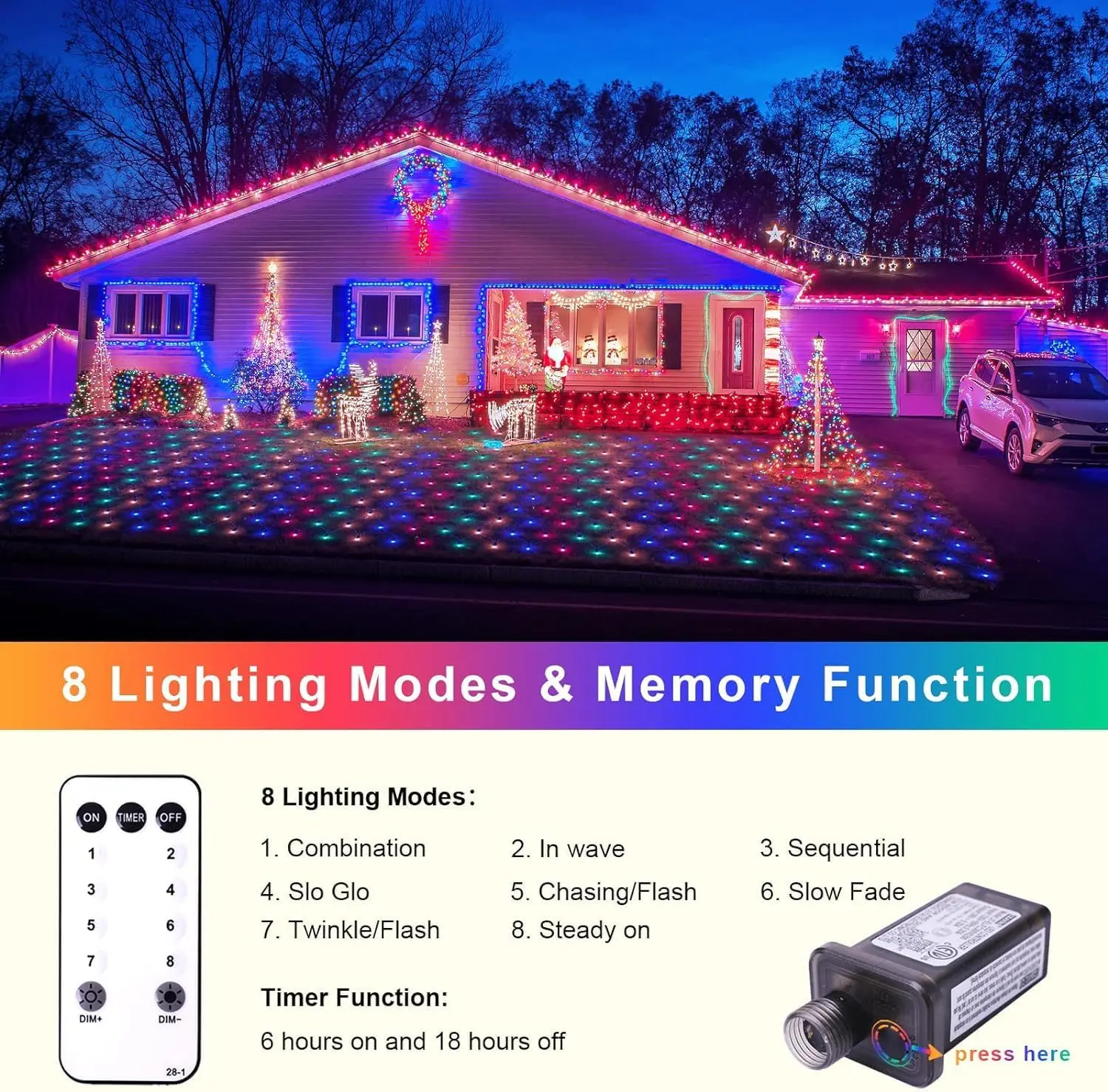 360 LED Christmas Net Lights Outdoor Mesh Lights 12ft x 5ft Waterproof Bush Net Lights 8 Modes with Remote Connectable