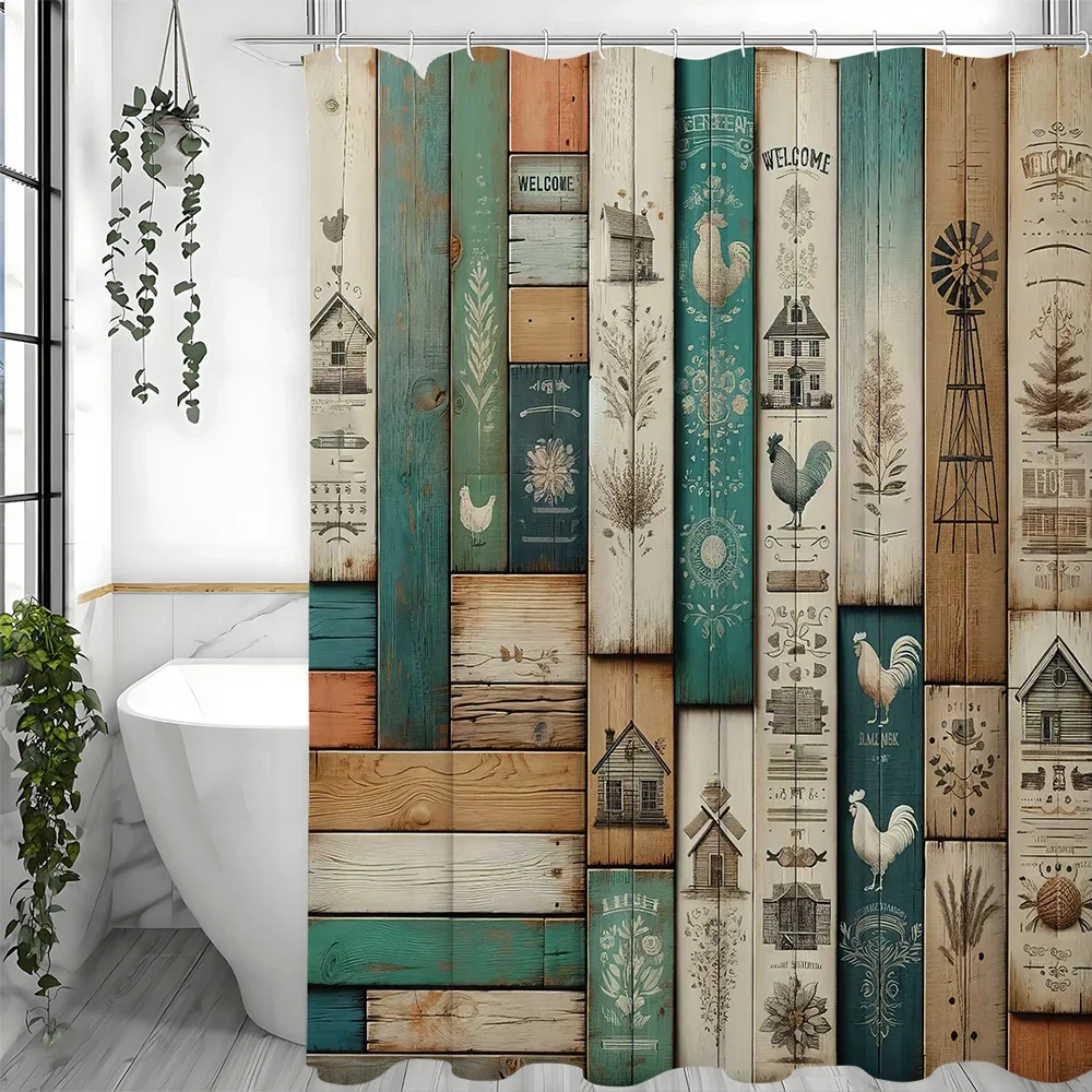 

Занавеска для душа из искусственного дерева с деревянными панелями в деревенском стиле, декоративная занавеска для душа в ванной комнате, водонепроницаемая занавеска для душа