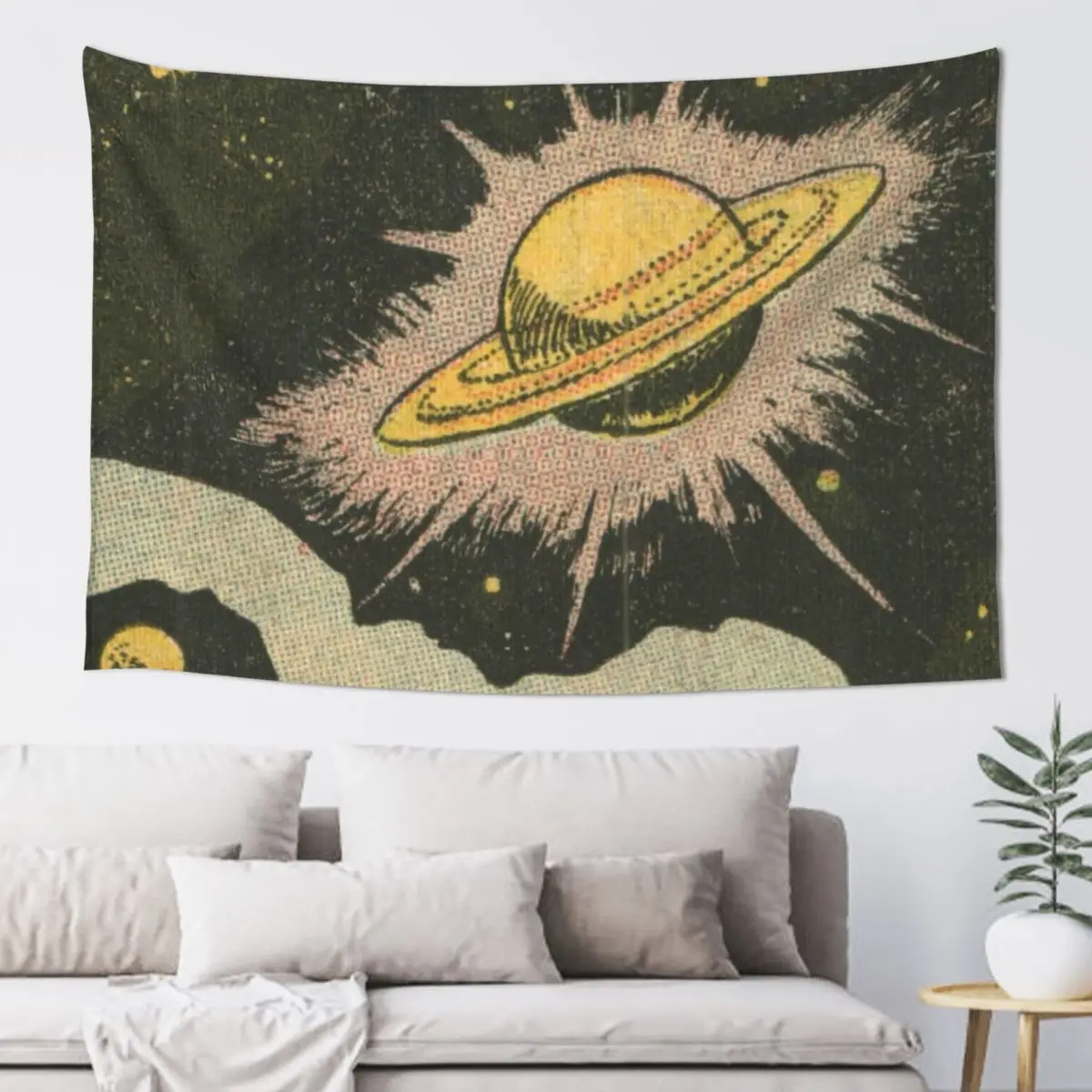 Saturn and Stars - Vintage Comic Anime Tapestry Decoration Pictures Room Wall Home Decor Aesthetic Room Design Tapestry