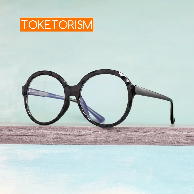 

Toketorism Vintage Women's Eyewear Blue Light Blocking Eyeglasses Luxury Big Round Glasses 0102