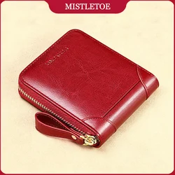 Fashion Small Square Women Wallet Anti RFID Genuine Leather Purse Original Zip Wallet for Women Birthday Gifts