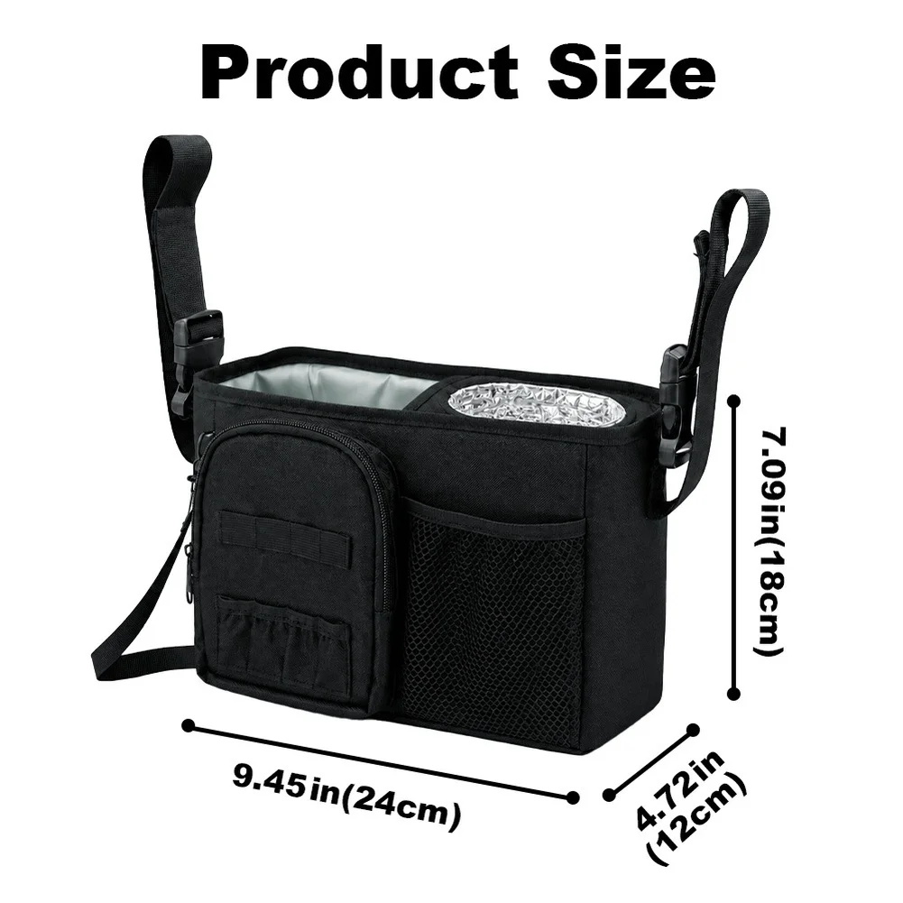 Multi Pocket Golf Cart Organizer Bag 24x12x18cm Oxford Material with Insulated Drink Holder and Quick Attach System