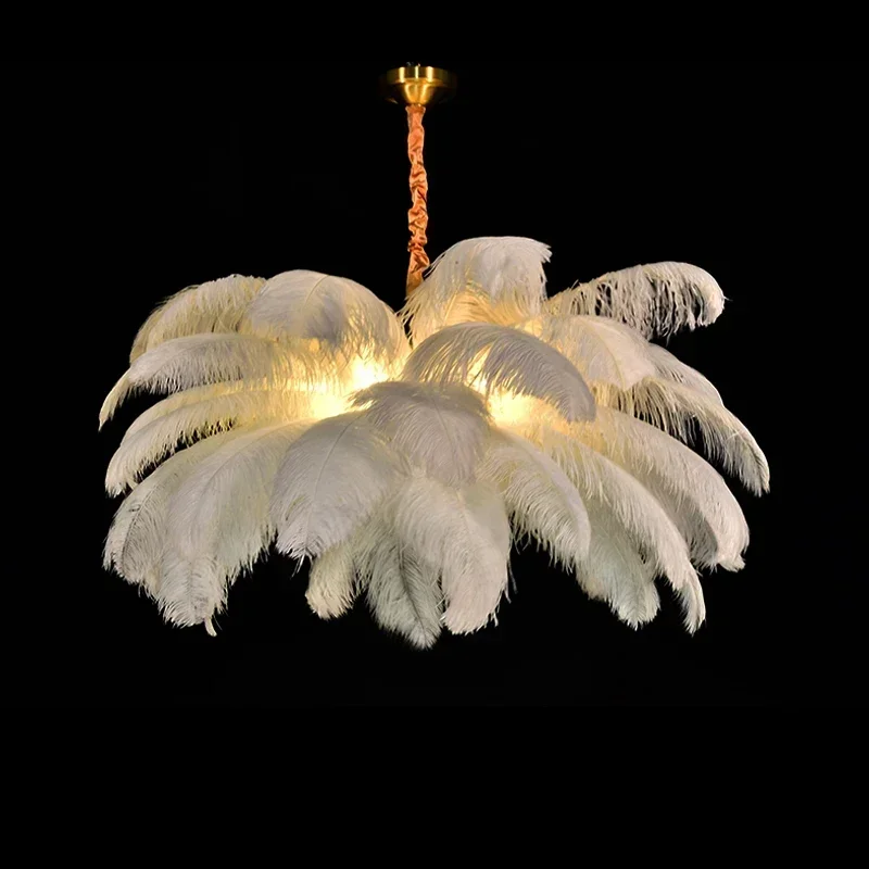 Modern Ostrich Feather LED Pendant Lamp for Living Room Bedroom Indoor Home Decor Hanging Light Fixture