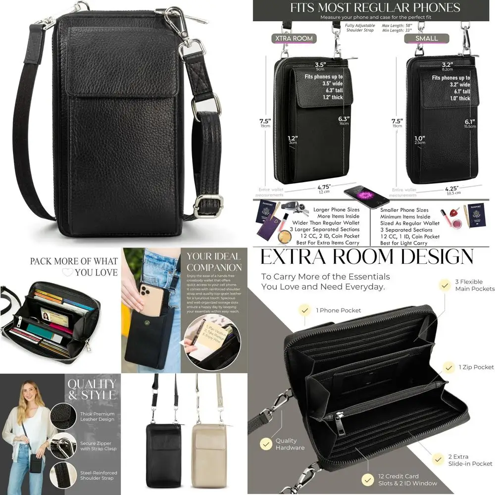 

RFID Blocking Crossbody Leather Wallet, Anti-Theft, Elegant Design for Travel, Small Phone Purse