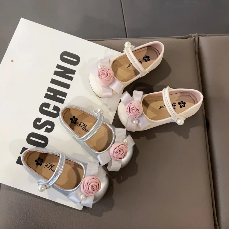 

Kids Flat Shoes Round Toes Sweet Flowers Girls Leather Shoes Non-slip Hook&loop 2025 New Fashion Children Princess Shoes Elegant