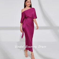 Vindal Evening dress Satin Ankle Length Sexy Fashion One Shoulder luxurious Straight Elegant Short Sleeves السعود For Woman 2024