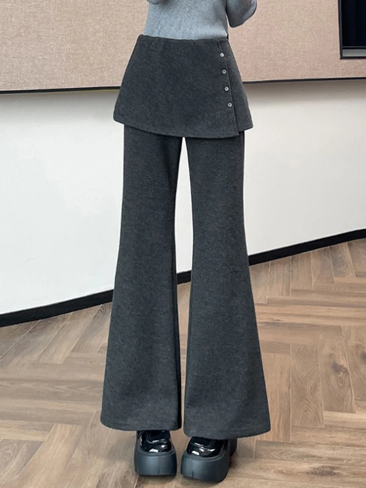 2025 خريف جديد كسول نمط ركاب تنوعا انفصال ضرطة الستار سراويل تقليدية قطرة الصوف بنطال ذو قصة أرجل واسعة للنساء