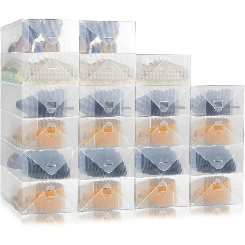

20 Pieces Clear Stackable Women's Shoes Boxes, L Size Fit Size 9/10, Plastic Shoes Organizer for Closet Shoe Containers Heavy