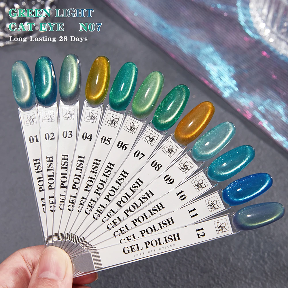 

Vendeeni 12 Colors/Set Ocean Blue Green Cat Eye Gel Nail Polish Glitter Powder Crystal Magnetic Nail Varnish With Color Card