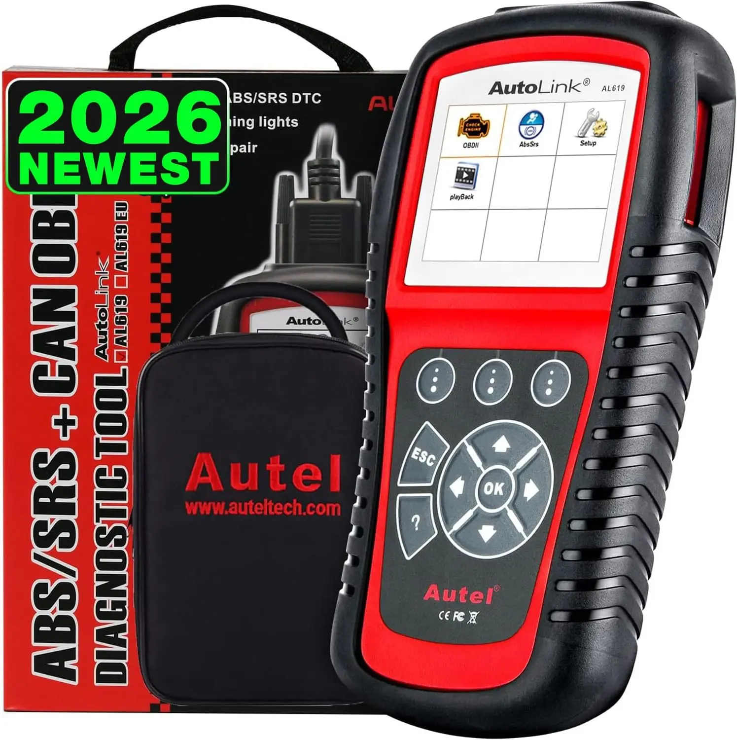

AutoLink AL619 Scanner 2026 ABS SRS Airbag Warning Light Diagnostic Scan Tool Up of AL519 ML519 ML619 10 OBDII Test Modes DTCs