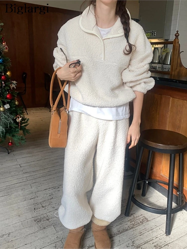 

Осень-зима, корейский комплект из двух предметов из овечьей шерсти, женские повседневные модные женские укороченные кардиганы, широкие свободные плиссированные женские брюки