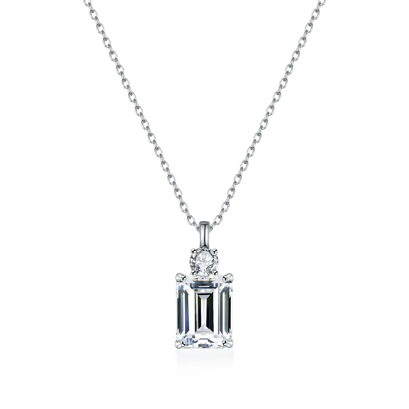

S925 Sterling Silver Necklace Women's Emerald Cut Square Full Clavicle Chain European and American