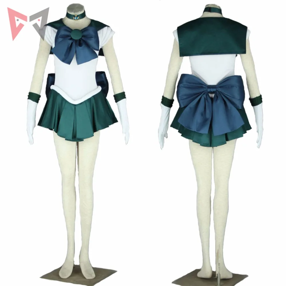 Anime Sailor Neptune Cosplay Costume Custom Made Michiru Kaioh  Dress Bows Gloves Headband For Child Adult Plus Size