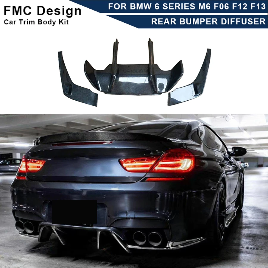 For BMW 6 Series F12 F13 F06 M6 2013-2016 Carbon Fiber Rear Diffuser Aprons Splitters Spoiler M Style Back Bumper Guard