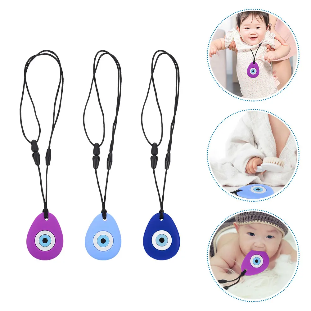 

3pcs Silicone Baby Teethers Infant Teething Evil Eye Design Smooth Round Teether For 6-18 Months Oral Exercise Comfort Relief