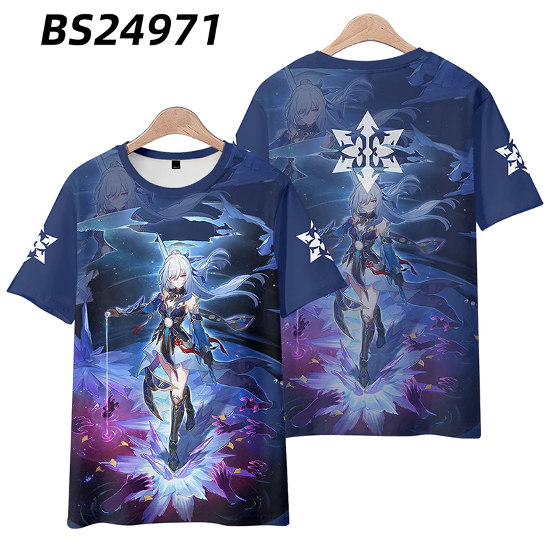 เสื้อยืดพิมพ์ลาย3D การ์ตูน honkai Star Rail jingliu เสื้อยืดผู้ชายผู้หญิงคอกลมแขนสั้นฤดูร้อนแฟชั่นเสื้อยืดลายกราฟิก