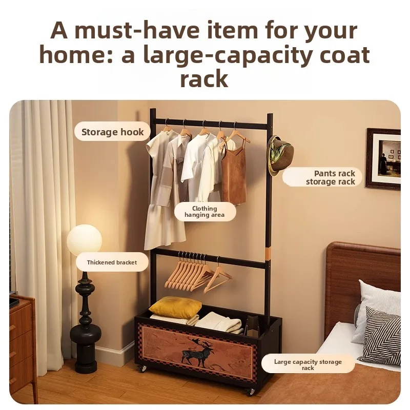 رف معطف العصور الوسطى، شماعة أرضية غرفة النوم، رف متحرك لوضع الملابس #2