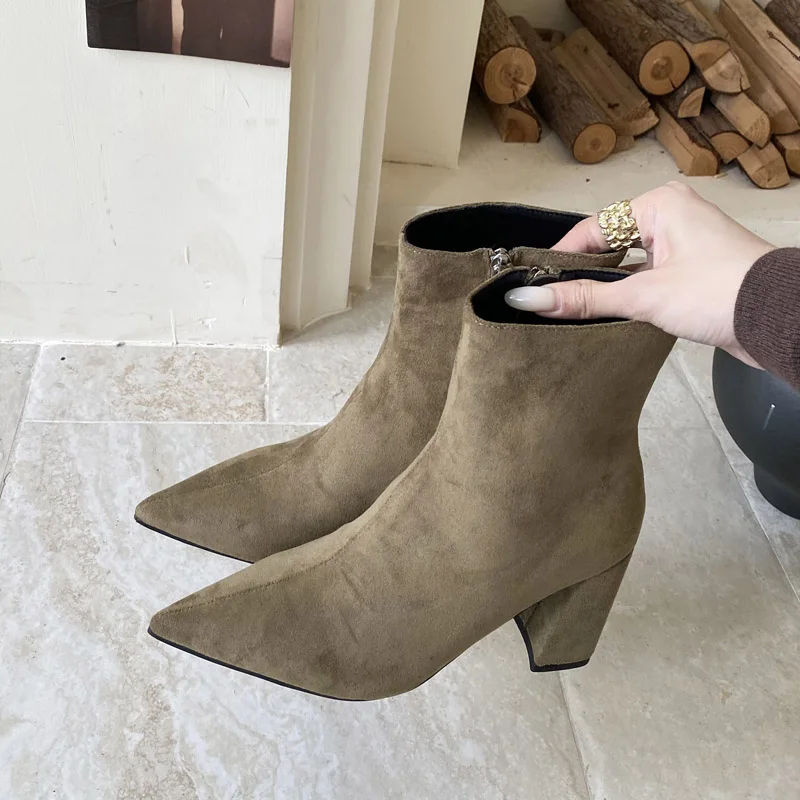 

Eilyken New Fashion Square High Heels Zipper Woman Ankle Boots Street Style Autumn Winter Pointed Toe Banquet Dress Shoes