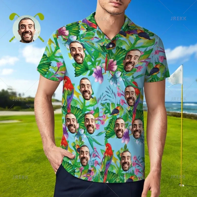 Men's Funny 3D Custom Pictures Printed Polo Shirt Man PersonalizedFaces Graphic Polo Shirts For Men Hawaiian Y2k Mens Polo Tops