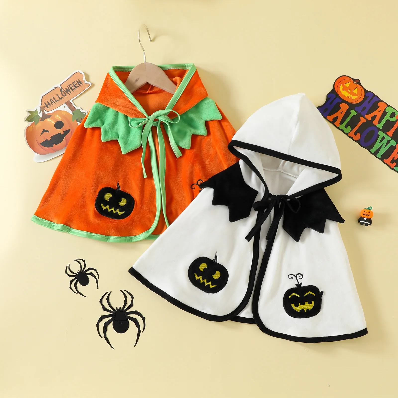 Kids Girls Clothes Cute Pumpkin Halloween Cosplay Costume White Orange Hooded Children Cloak Soft Toddler Boys Cape Party Gifts