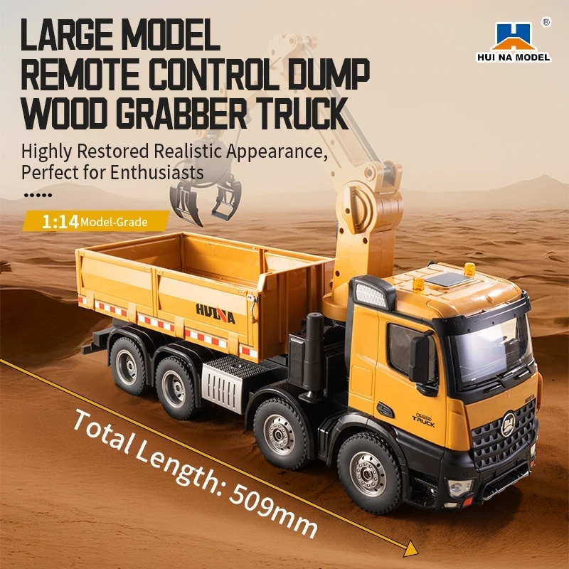 

Huina 1538 1:14 Full-scale 26-way alloy 2.4G remote control truck-mounted crane grab dump truck toy