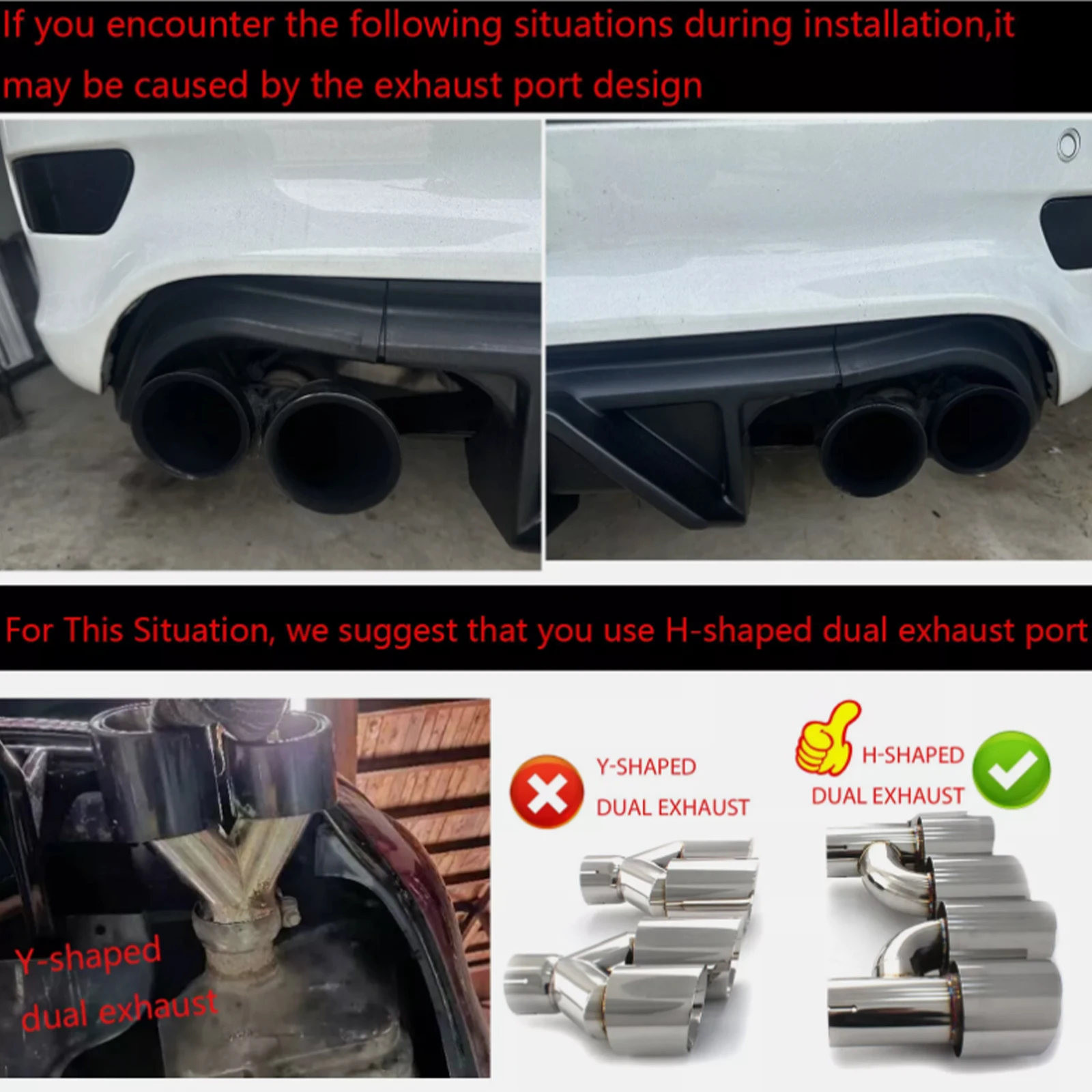3PCS Rear Bumper Diffuser With LED For Jeep Grand Cherokee SRT Model Modified With Four-Exhaust(H Shaped Exhaust)2014-2022