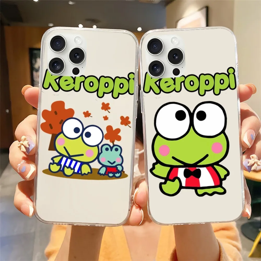 MINISO Sanrio K-Keroppi Phone Case For Transparent iPhone 14 15 12 11 13 Max Plus Pro Mini Shell