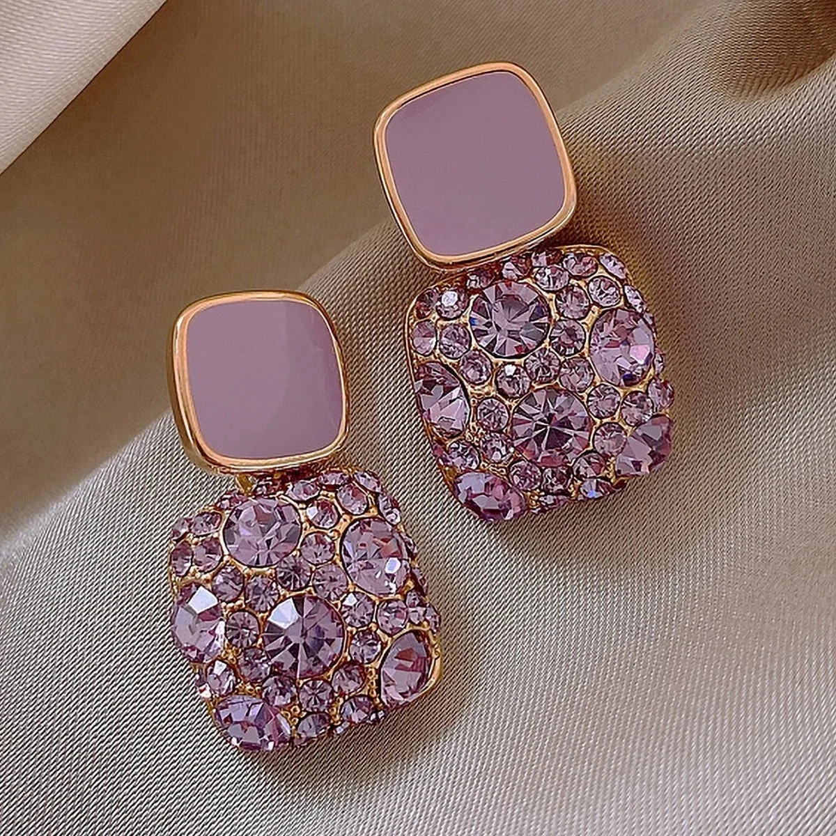 New Vintage Purple Shiny Crystal Geometric Women Earrings Contracted Sweet Lovely Fine Shiny Drop Earrings Jewelry-7298