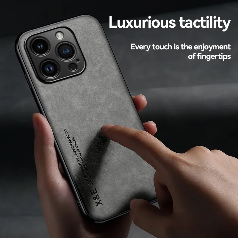 Sheepskin Leather Magnetic Holder Case for IPhone 15 14 13 12 11 Pro Max 13 Mini XR XS 8 7 Plus Shockproof Matte Slim Soft Cover image 6