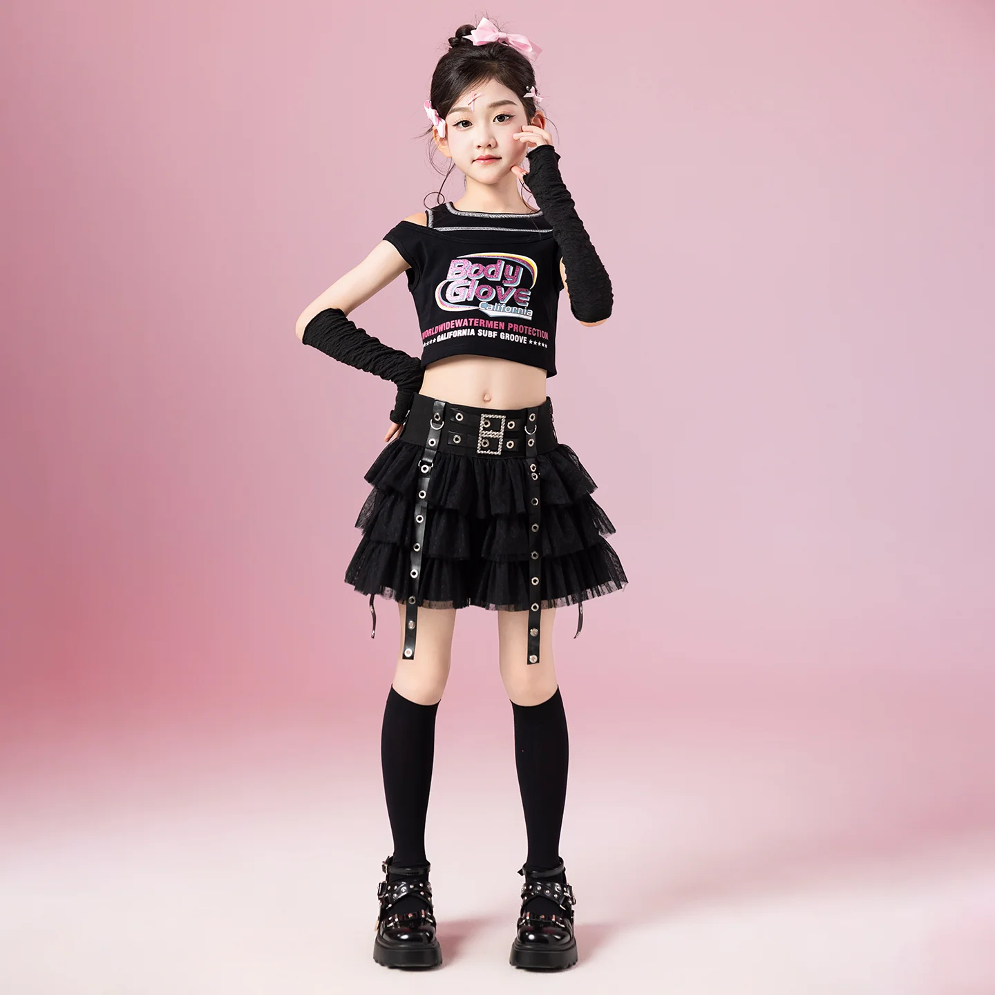 New Kids Stage Performance Kpop Outfit Meisjes Jazzdans Kostuum Kinderen Ballroom Dans Kleding Street Dance Suits XS9775
