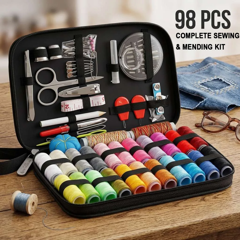 Compact Sewing Kit For Home Repair, Multifunctional Tools Set In Durable Zipper Case, Portable for Quick Mends & DIY 68/98Pcs