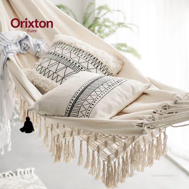 Large 2 Person Hammock Boho Style Brazilian Macrame Fringed Deluxe Double Hammock Net Swing Chair Indoor Hanging Swing