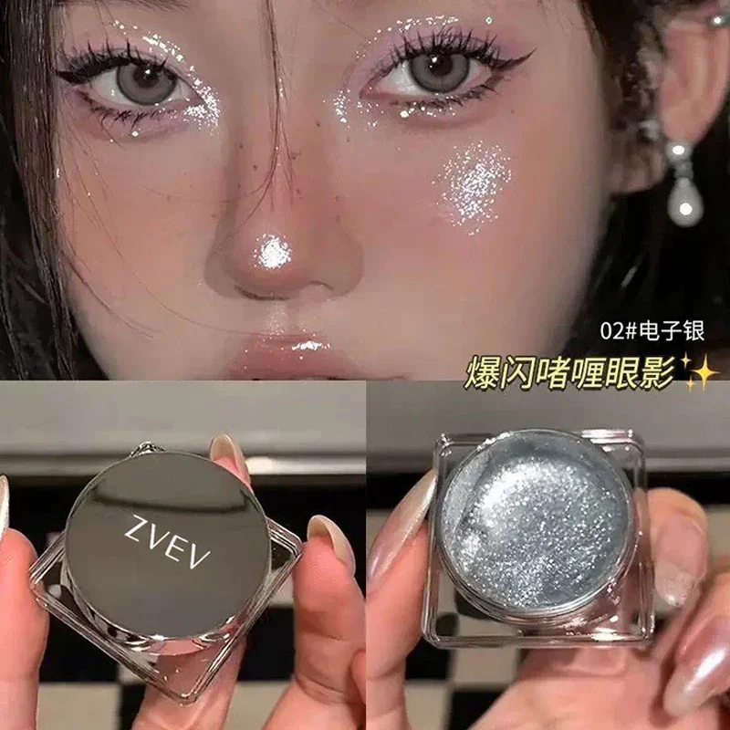 Monochrome Diamond Glitter Eye Shadow Pearlescent Highlighter Powder Makeup Waterproof Shiny Black Eyeshadow Metallic Feeling