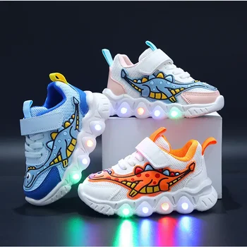 Zapatillas LED 어린이 만화 공룡 소년 캐주얼 운동화, 소녀 메쉬 통기성 신발, 아기 조명 신발 테니스 신발  Best5