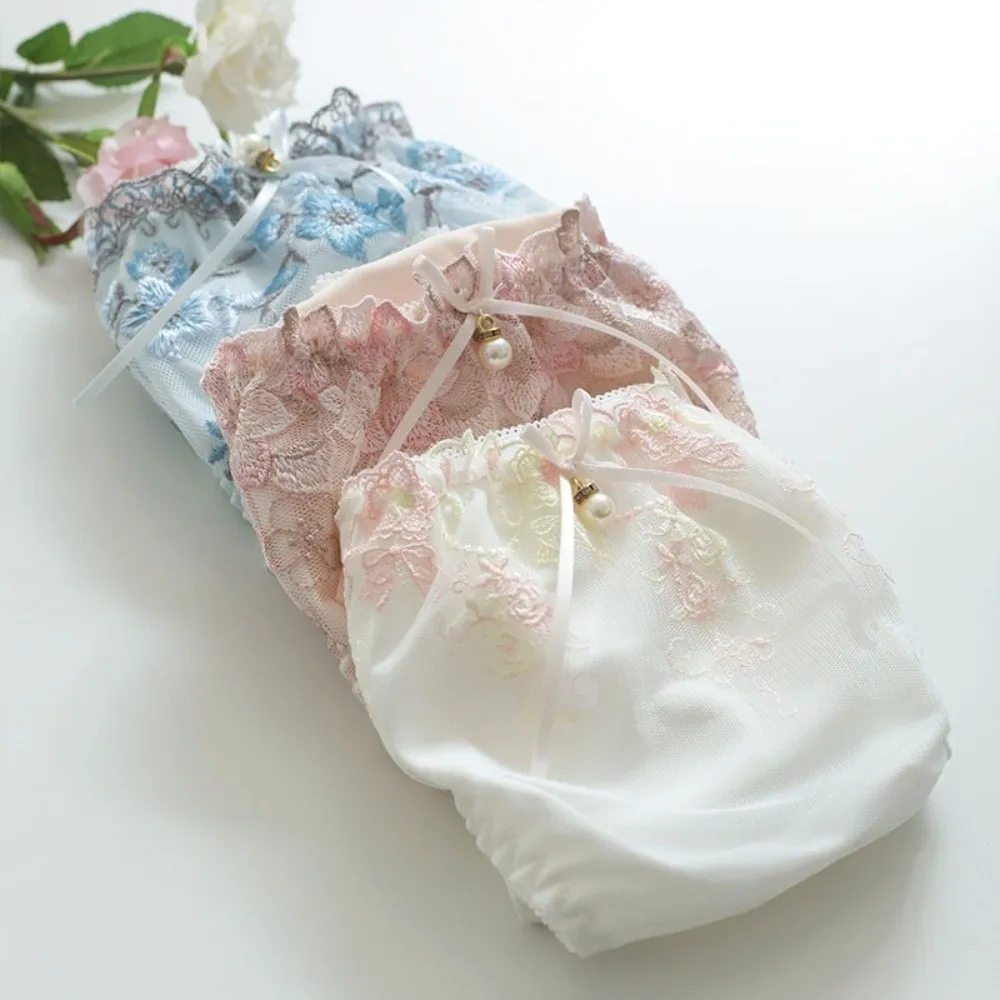 Underpants Cotton Crotch Lace Briefs Bow Sweet Lace Embroidered Panties Mesh Mid Waist Women Underwear Women