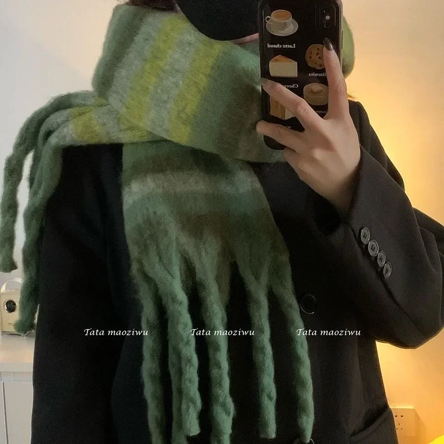 Korean Fashion Winter Imitation Cashmere Long Scarf Student Neck Thick Warm Shawl Women Popular Tassel Scarf Blanket Thickening