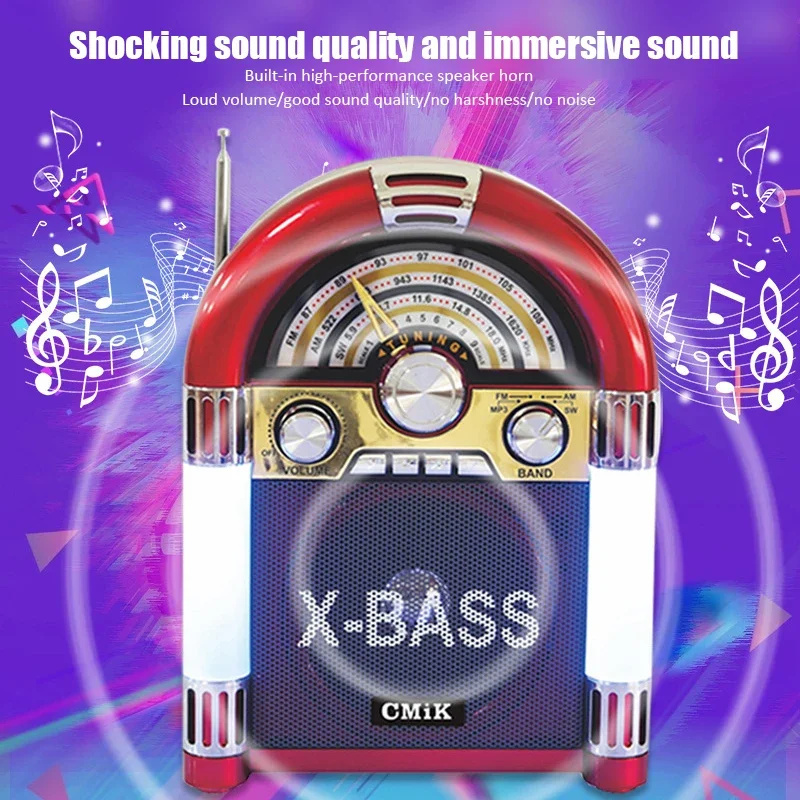 Portable Retro Radio Wireless Bluetooth Speaker Card Audio Home FM Medium Wave Short Wave Stereo Radio Receiver Support 220V110V