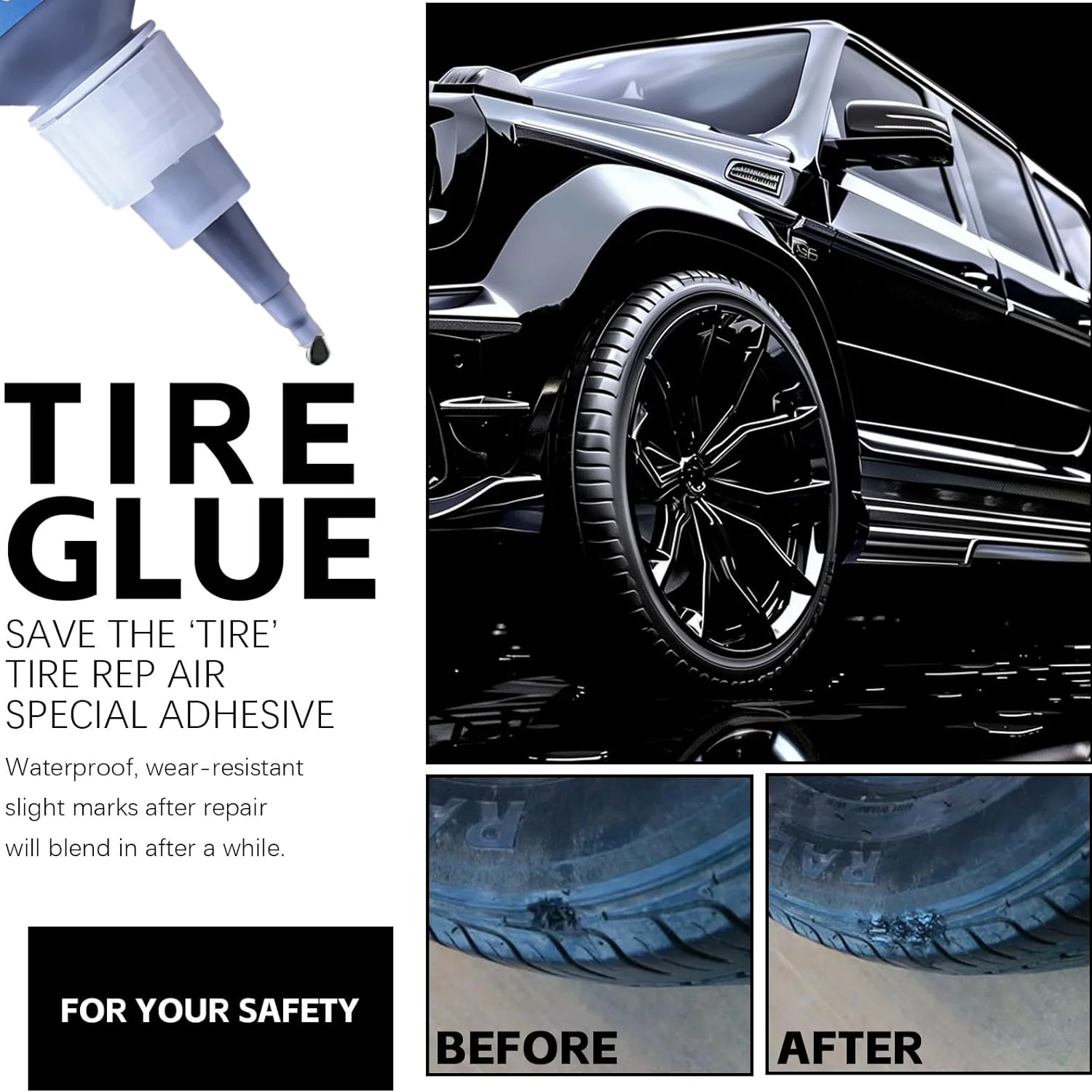 480 Black Rubber Adhesive Super Strong Glue That Bonds in 10 Seconds, Used for Tire Repair, Repair of Black Objects, and 