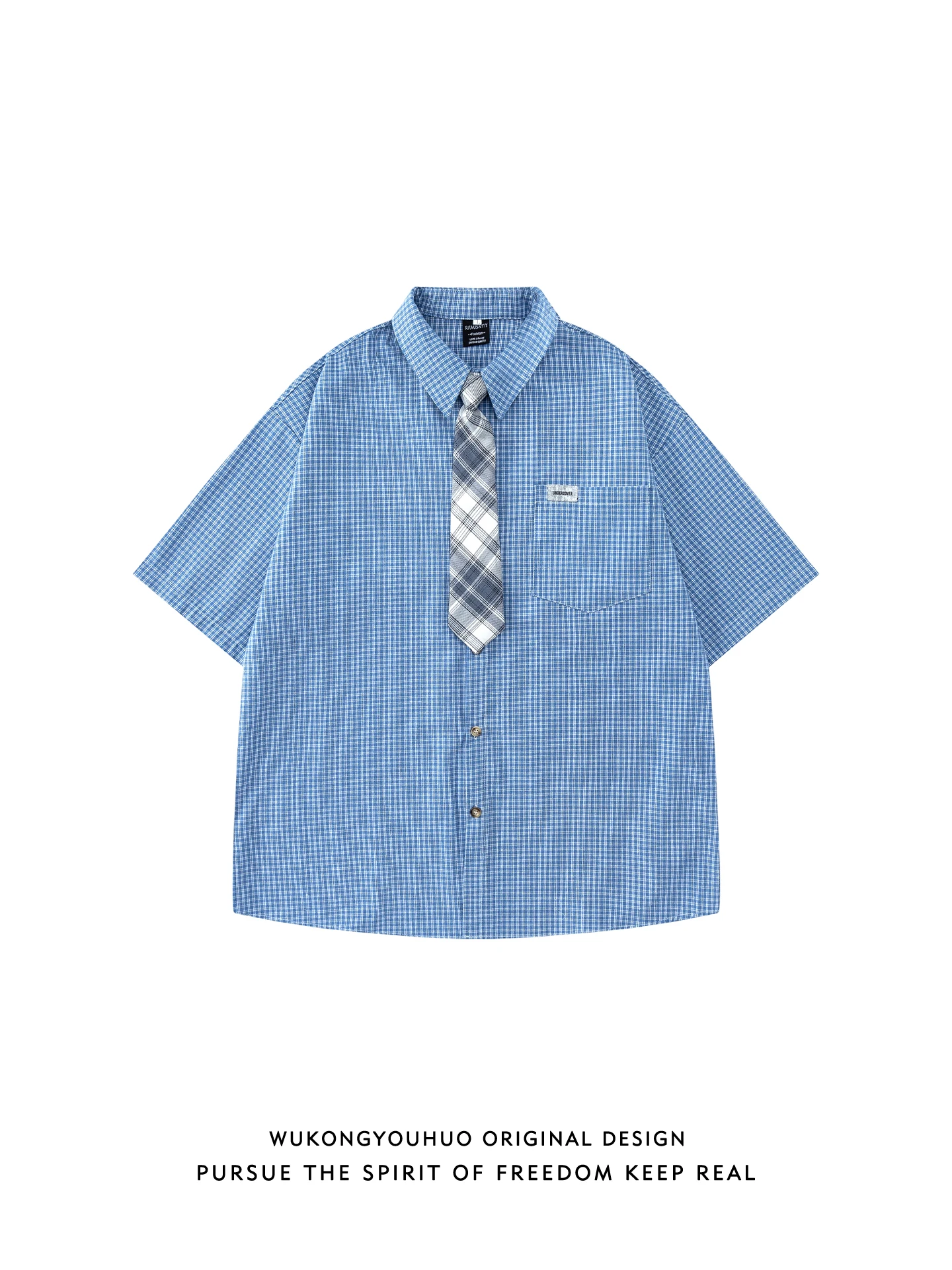 

Summer Casual Plaid Tie ort Sve Men's irt Couple Match Loose Fit Youth Trend Wear Resistant Chinese Brand Clothing